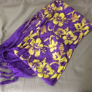Barking Dog Imports Purple Gold Floral Rayon Scarf Fringe Boho Wrap 64" X 10"